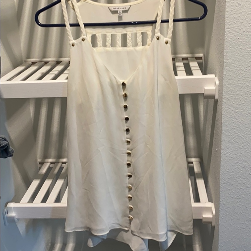 White tank top with gold buttons